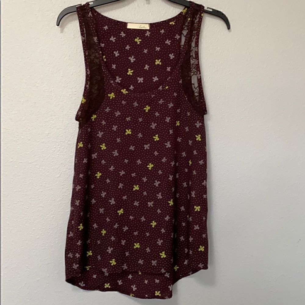 Lush High Low Tank Bow Top w/ Lace Detail